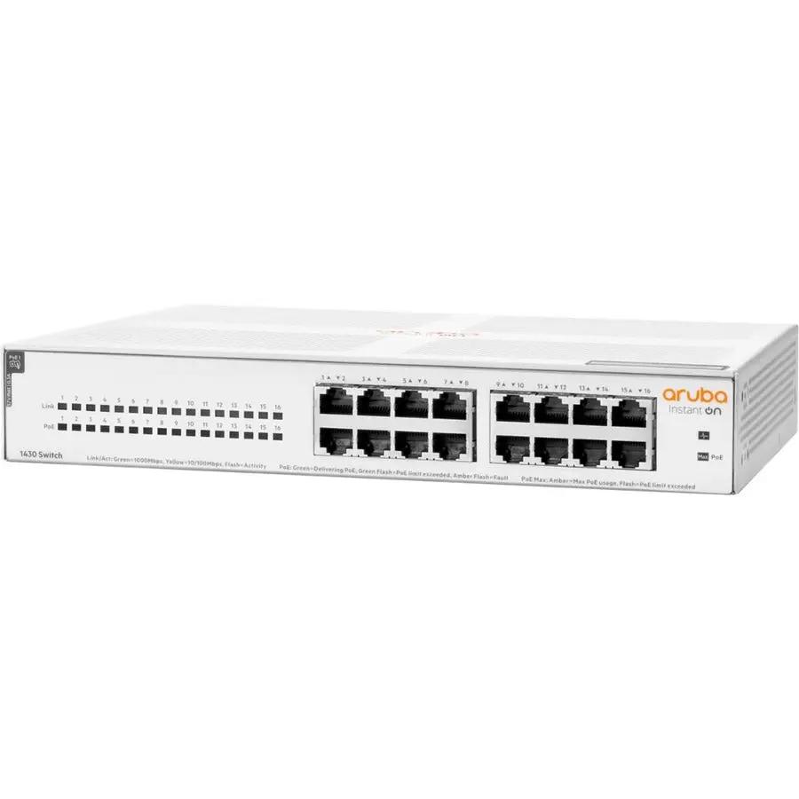 Aruba Instant On 1430 16-Port Gigabit PoE unmanaged switch, white metal chassis