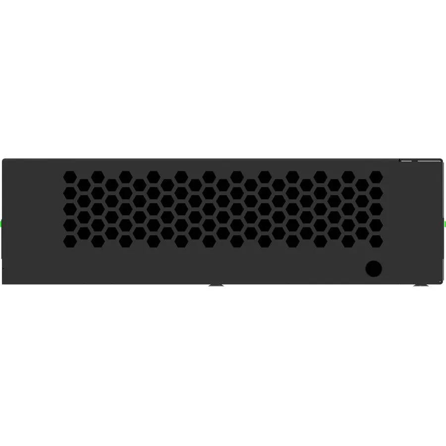 NETGEAR AVLine M4250 9-Port PoE+ Managed Switch front view in black with hex ventilation