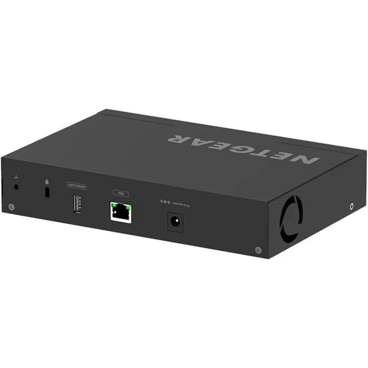 NETGEAR AVLine M4250 8-port Gigabit PoE+ SFP+ switch, black chassis.