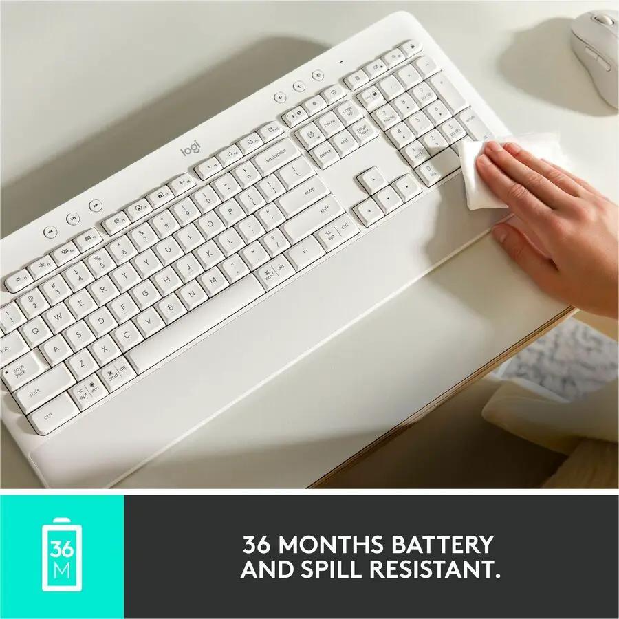 Logitech Signature K650 Comfort Full-Size Wireless Keyboard with Wrist Rest, BLE Bluetooth or Logi Bolt, Off-white