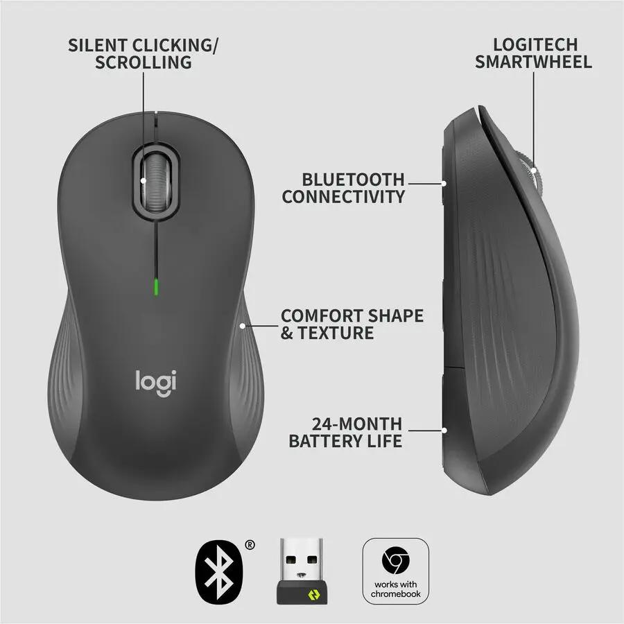 Logitech Signature M550 L Full Size Wireless Mouse - For Large Sized Hands, 2-Year Battery, Silent Clicks, Bluetooth, Graphite