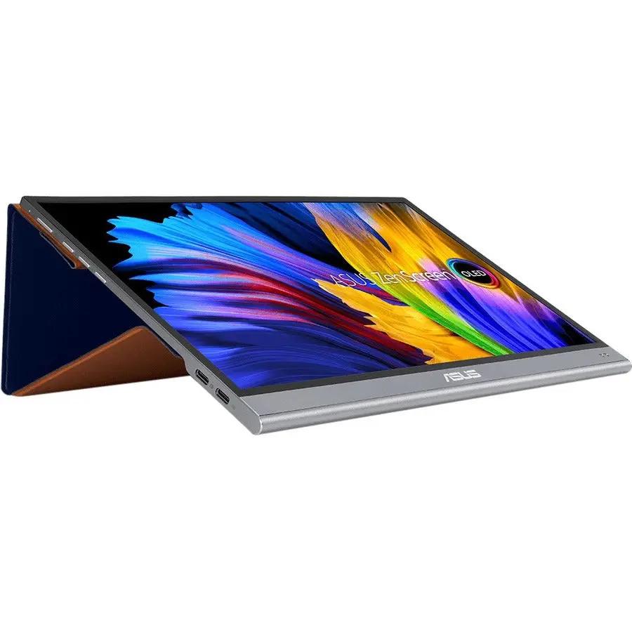 ASUS ZenScreen MQ16AH 16-inch OLED portable monitor with silver chassis and built-in kickstand