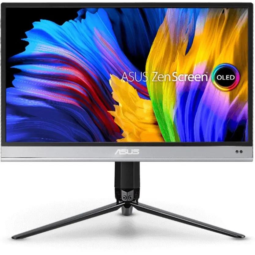 ASUS ZenScreen MQ16AH 16-inch OLED monitor on a black tripod stand