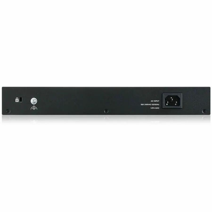 Zyxel GS1915 24-Port Gigabit PoE managed switch back panel view, black metal chassis