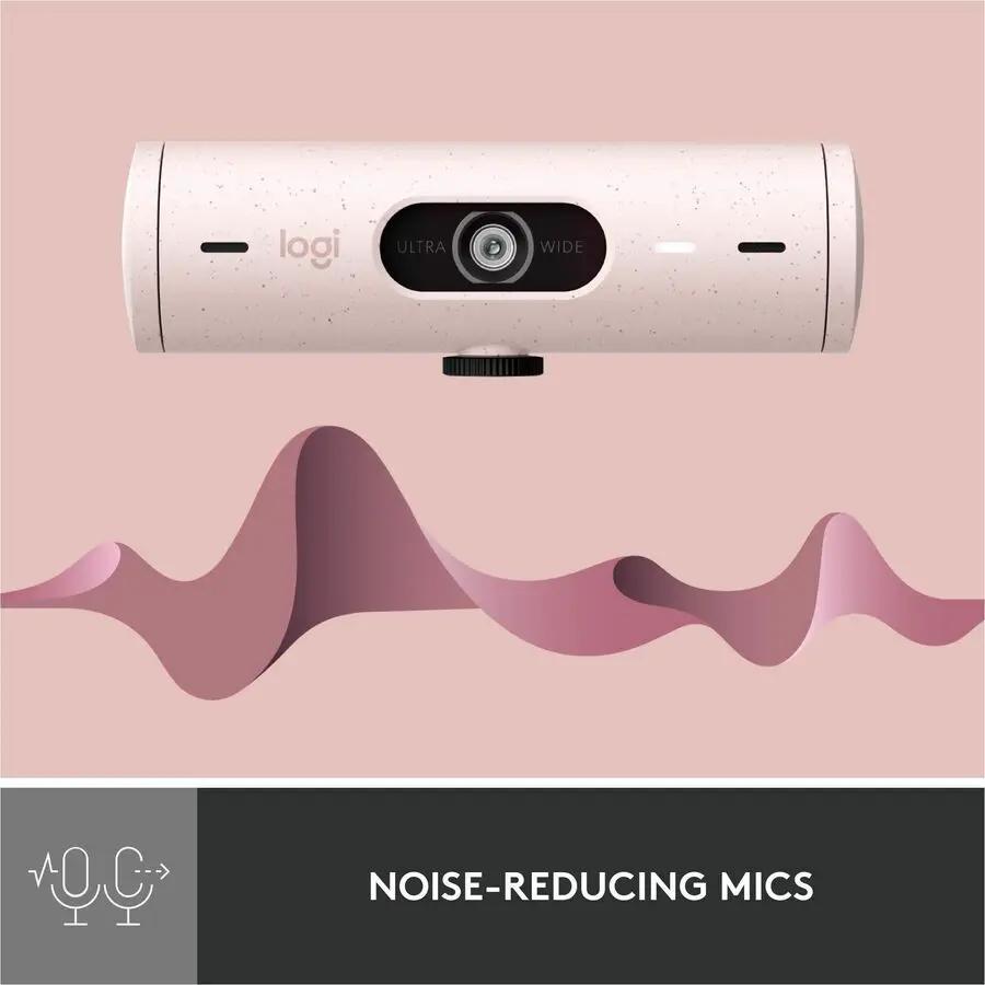 Logitech Brio 500 Full HD webcam, rose, with noise-reducing mics and privacy shutter