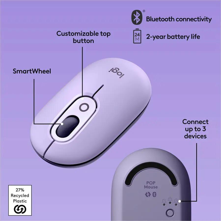 Logitech POP Mouse, Wireless Mouse with Customizable Emojis, SilentTouch Technology, Precision/Speed Scroll, Cosmos