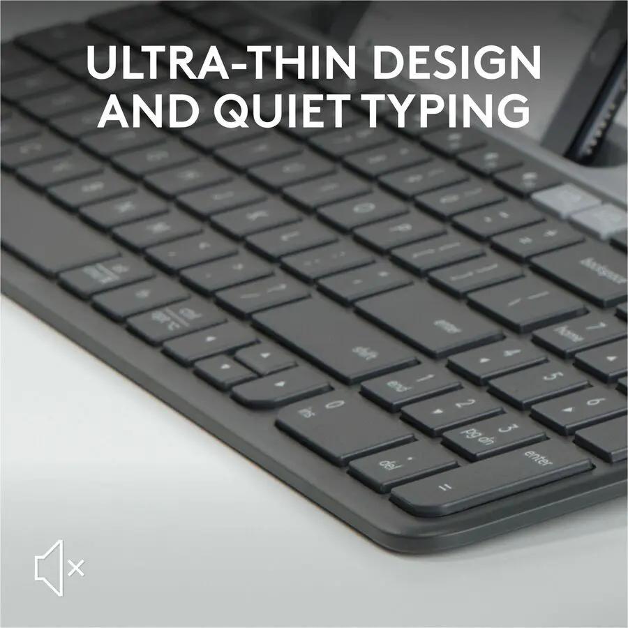 Logitech K585 Multi-Device Slim Wireless Keyboard, Built-in Cradle for device, Bluetooth/Receiver, Easy Switch, Graphite