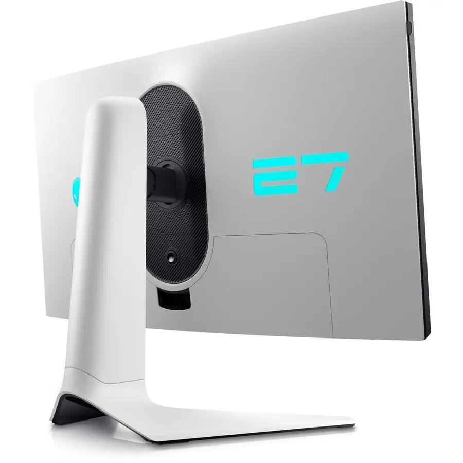 Dell Alienware AW2723DF 27-inch gaming monitor on a white stand with teal logo on the back