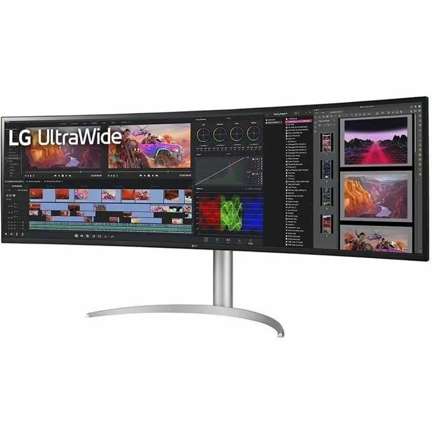 LG 49BQ95C-W 49-inch UltraWide curved monitor with Nano IPS HDR400 and USB-C 90W, silver stand
