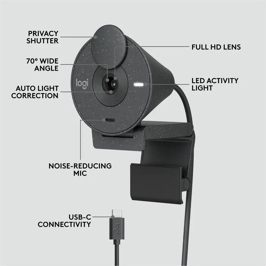 Logitech Brio 305 webcam with privacy shutter, USB-C, auto light correction, and mono noise-reduction mic