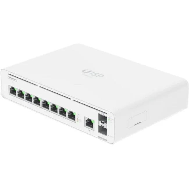 Ubiquiti UISP Console 8-Port SFP+ managed gateway, white device with front-panel ports