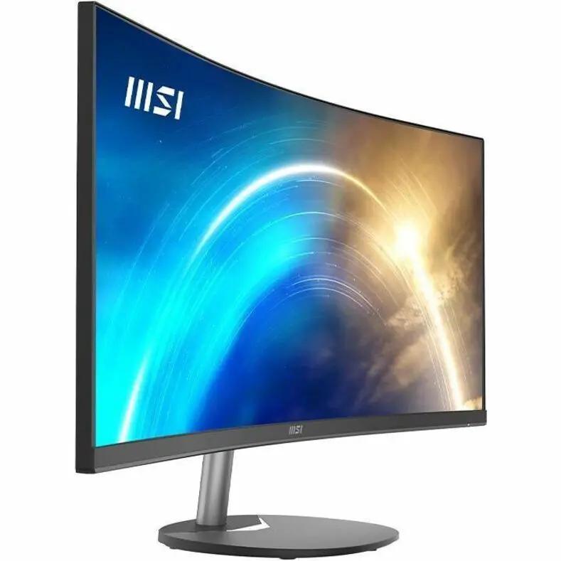 MSI Pro MP341CQ 34-inch UW-QHD curved monitor with black bezel on circular stand