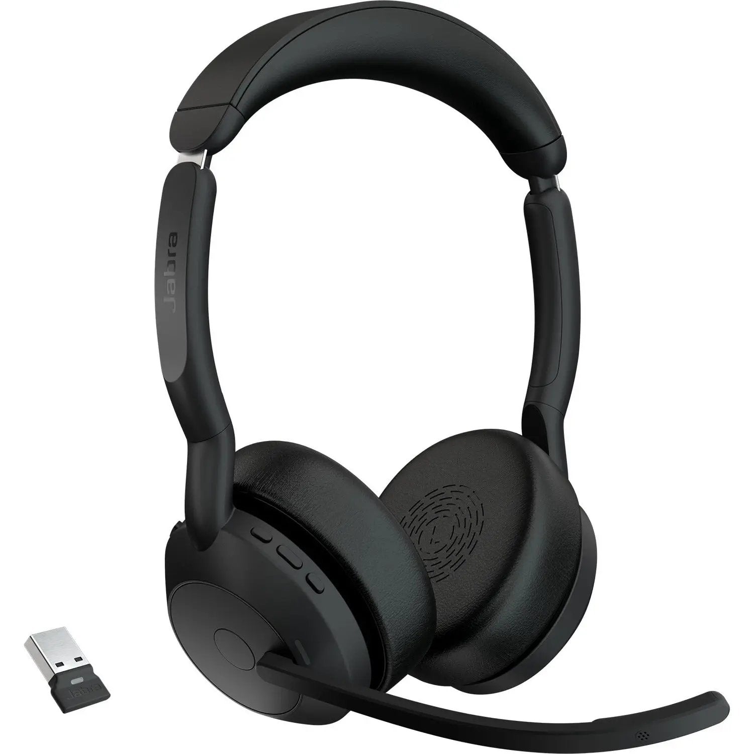 Jabra Evolve2 55 wireless headset in black with USB dongle