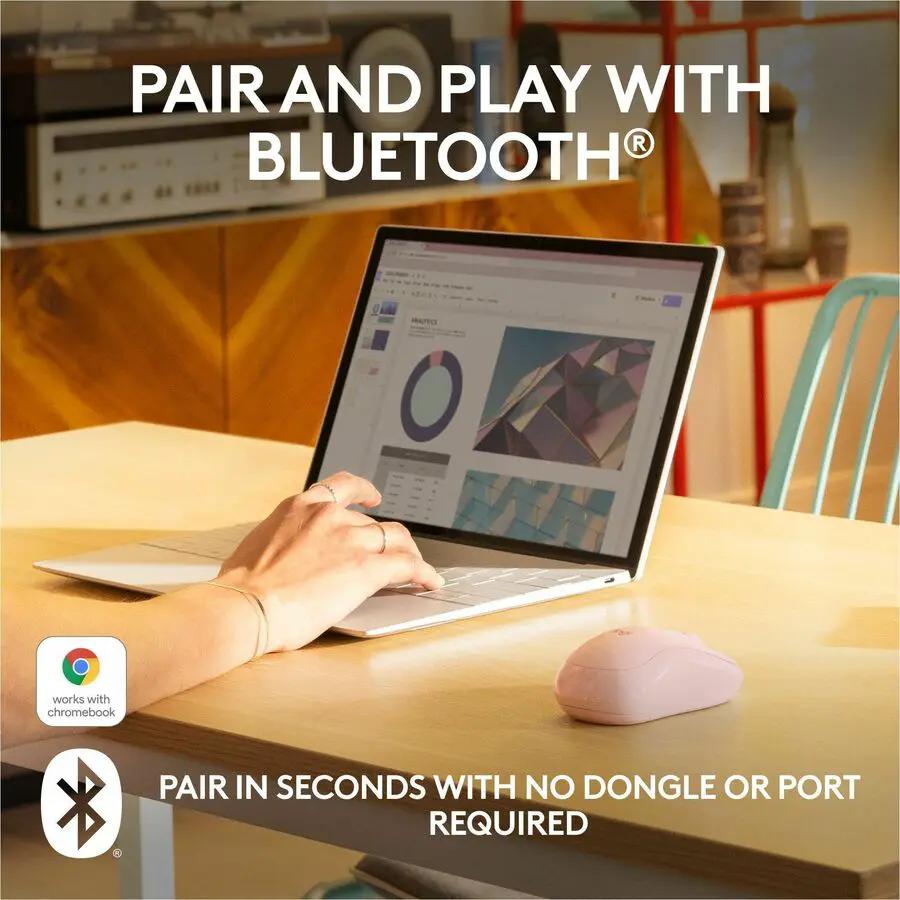 Logitech M240 Silent Bluetooth Mouse, Wireless, Compact, Portable, Smooth Tracking, Rose