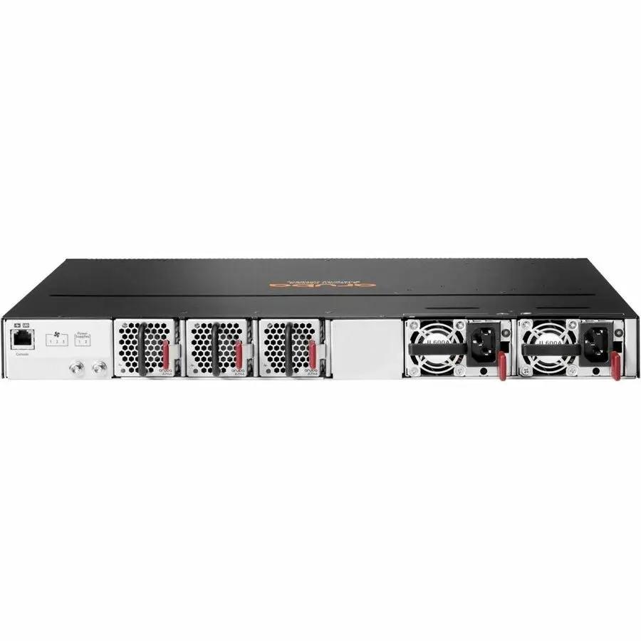Aruba 8100 24-port SFP+/QSFP28 L3 managed switch, black front view with dual power supplies