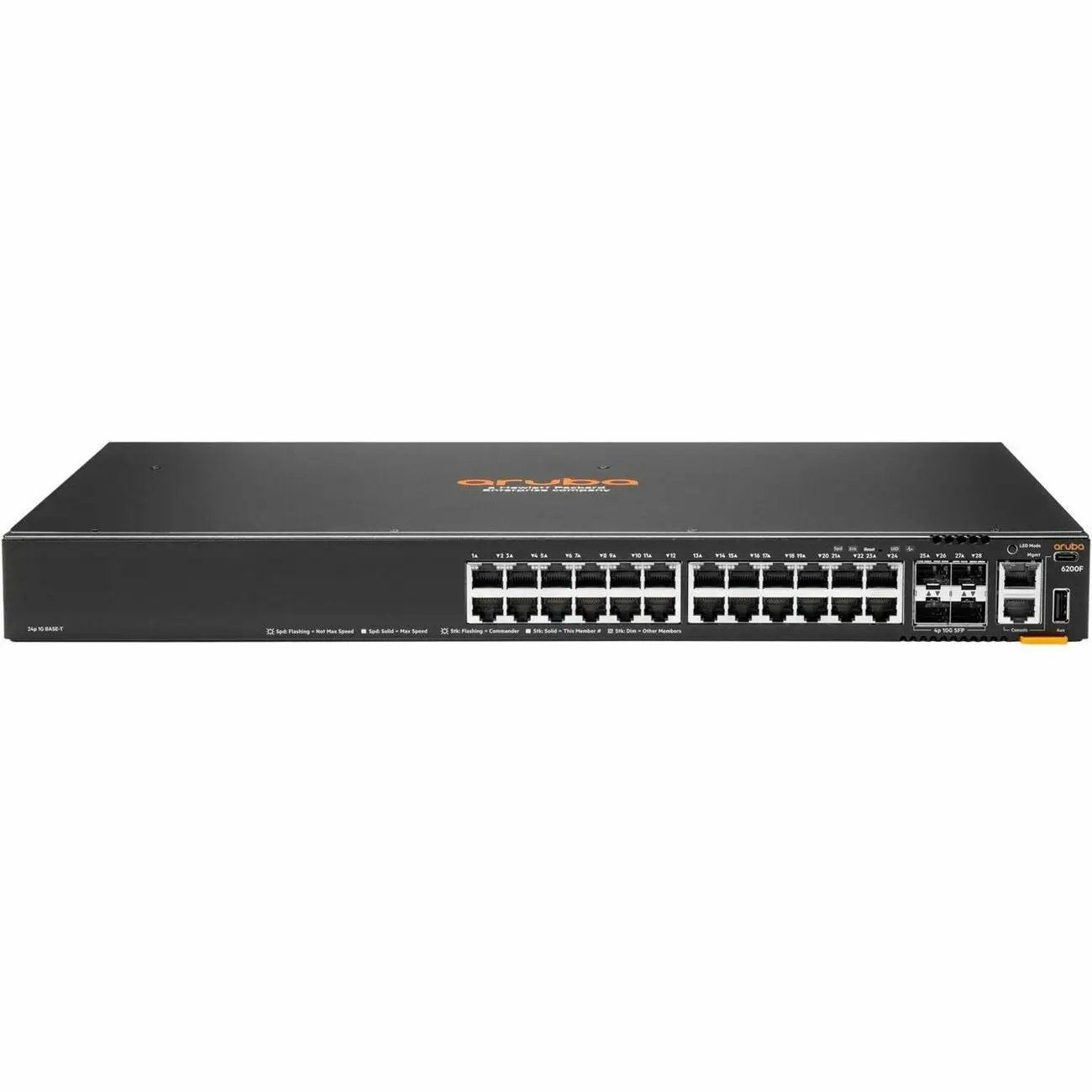 Aruba CX6200F 24-Port SFP+ Managed Switch, front view of a black rack-mount chassis
