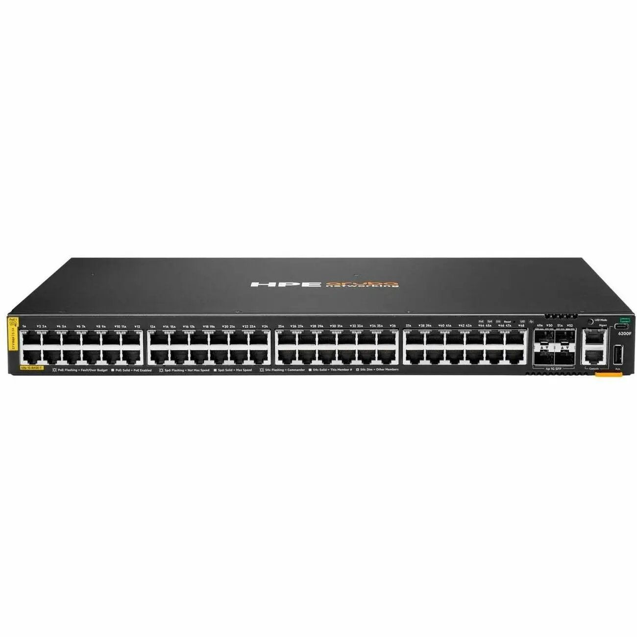 Aruba CX 6200F 48-Port PoE+ SFP switch, black rack-mount chassis