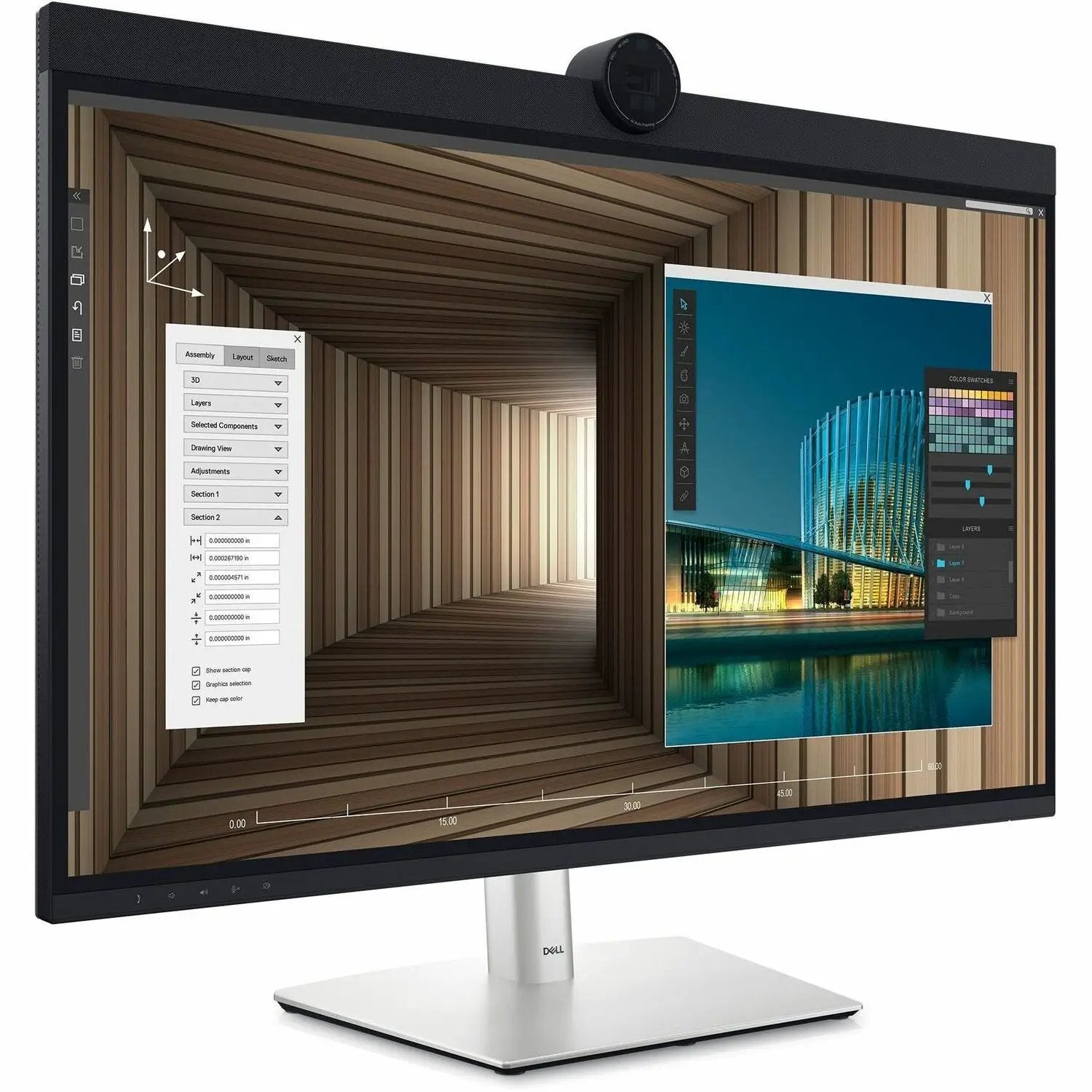 Dell UltraSharp U3224KB 32-inch 6K IPS monitor with built-in webcam, black and silver