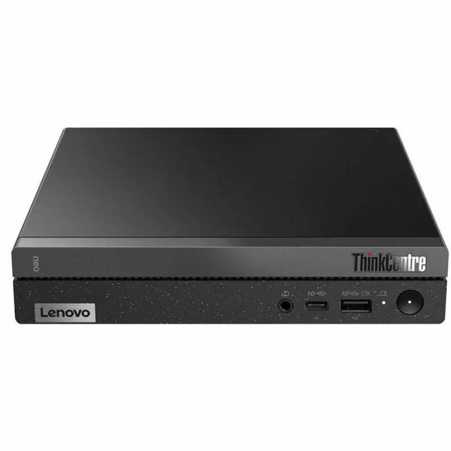 Lenovo ThinkCentre Neo 50q Gen 4 desktop computer, black chassis with Lenovo logo visible.