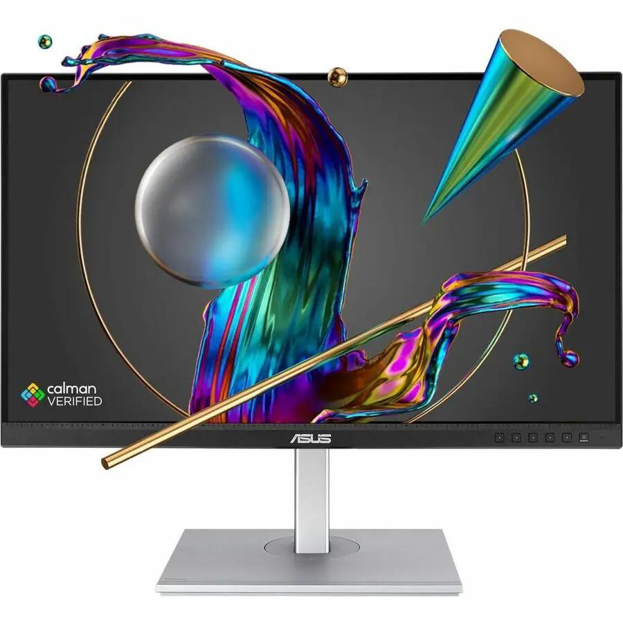 ASUS ProArt PA278CGV 27-inch WQHD IPS monitor on a silver stand with Calman Verified logo