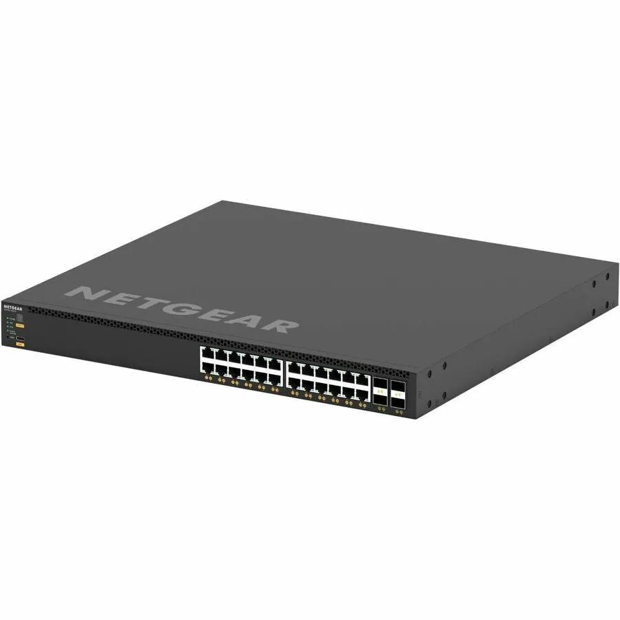 NETGEAR M4350 28-Port Managed Switch in black metal chassis with front-panel ports