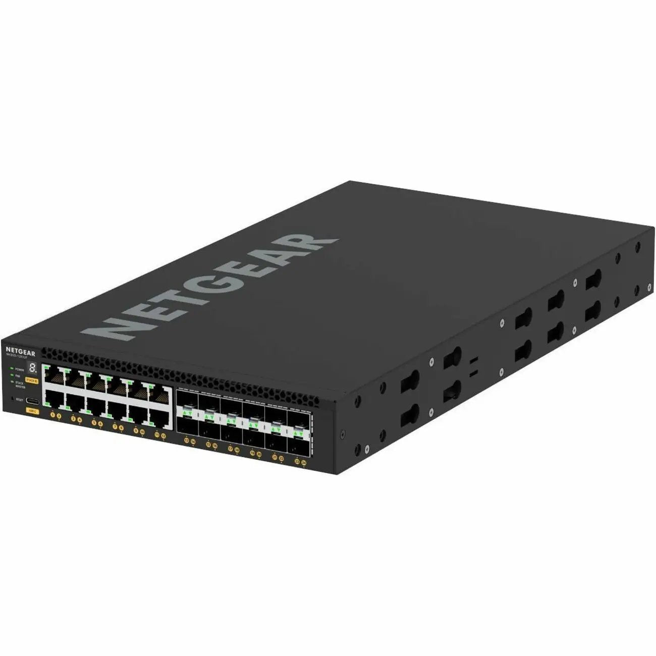 NETGEAR AV M4350 24-Port Managed Switch, black metal chassis with front-panel 24 Ethernet ports.