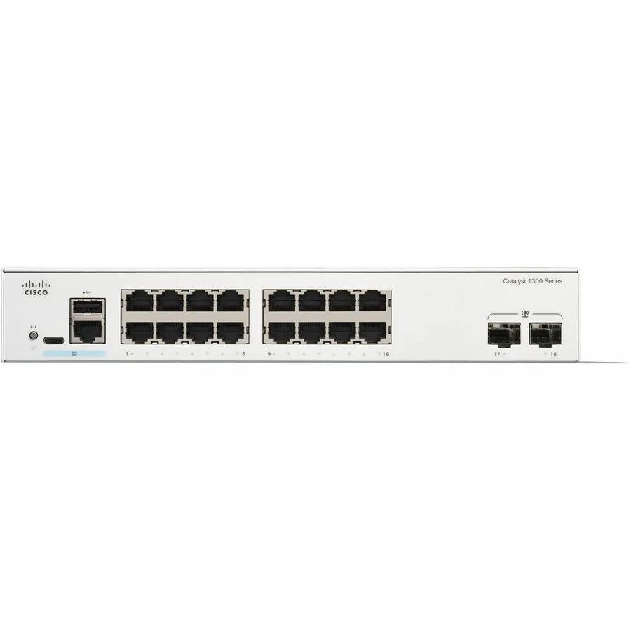 Cisco Catalyst 1300 Series 16-port Ethernet switch, white chassis, front view.
