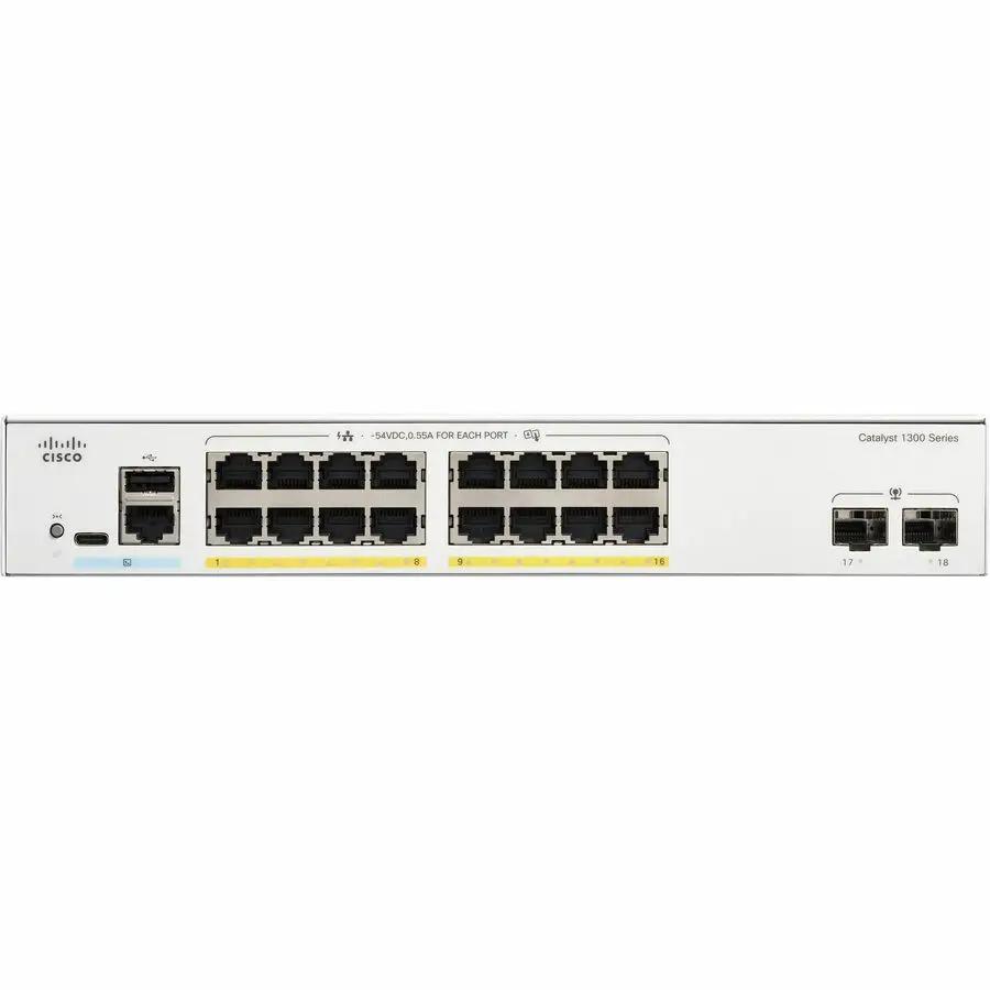 Cisco Catalyst 1300 Series 16-port GE PoE switch front panel with 16 RJ-45 ports