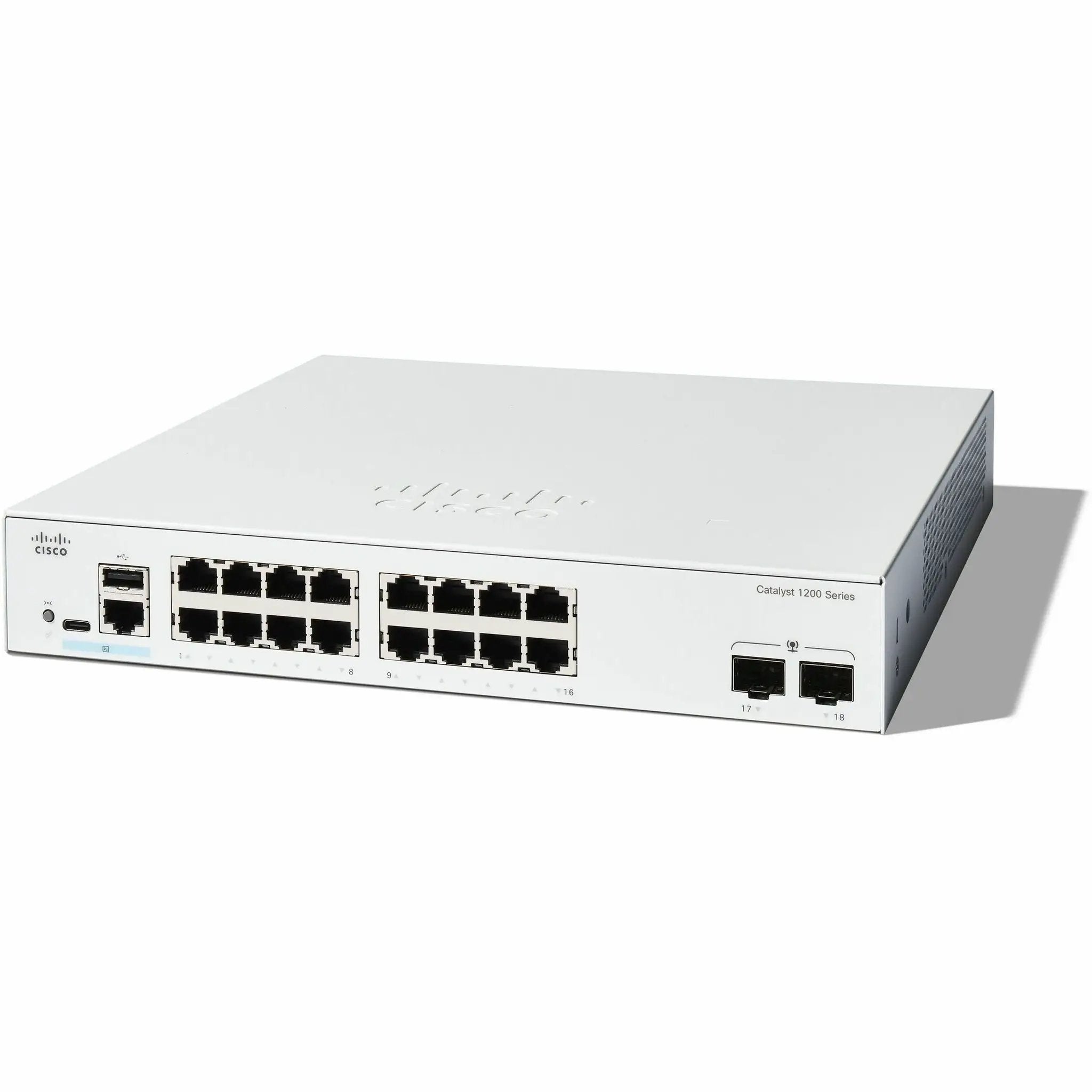 Cisco Catalyst 1200 16-Port Gigabit SFP Switch, white metal enclosure