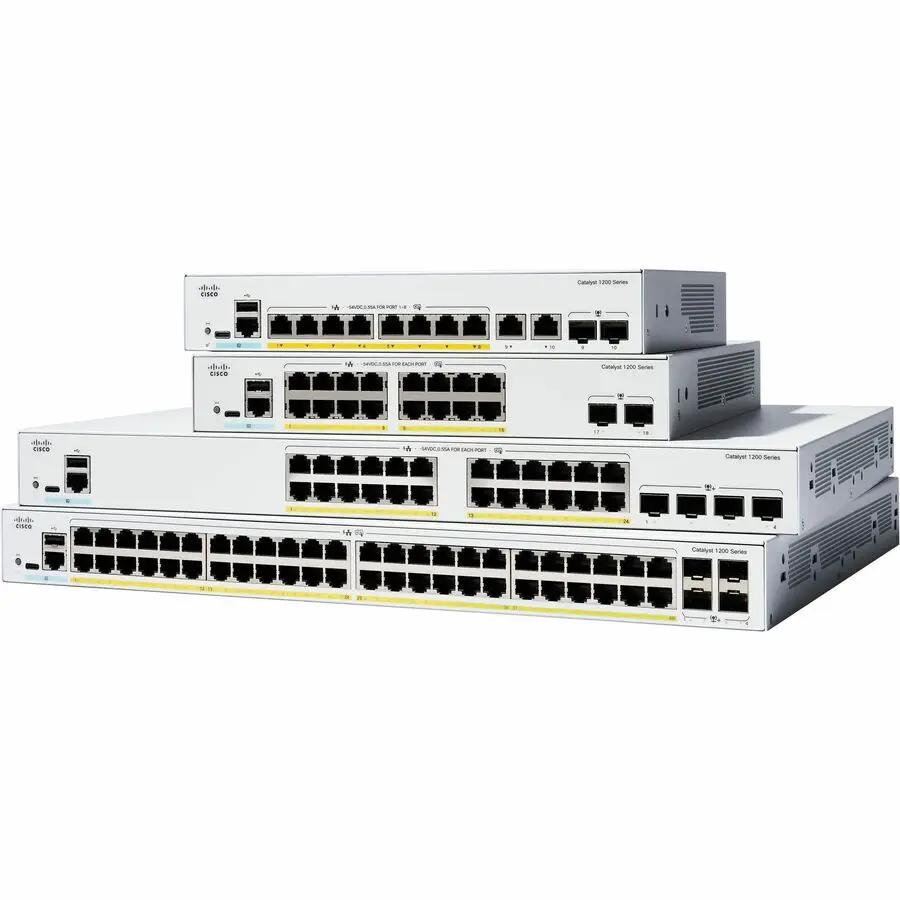 Cisco Catalyst 1200 48-Port Gigabit PoE SFP Switches, stack of four