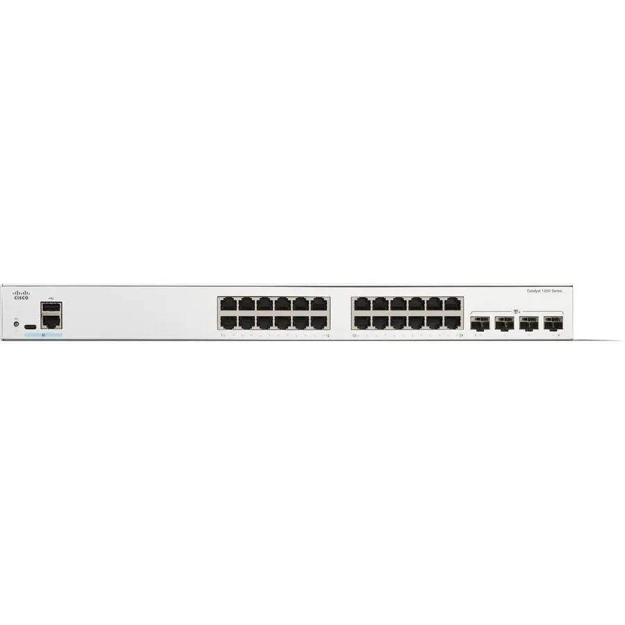 Cisco Catalyst 1200 24-Port Gigabit SFP+ Managed Switch, white rack-mount switch