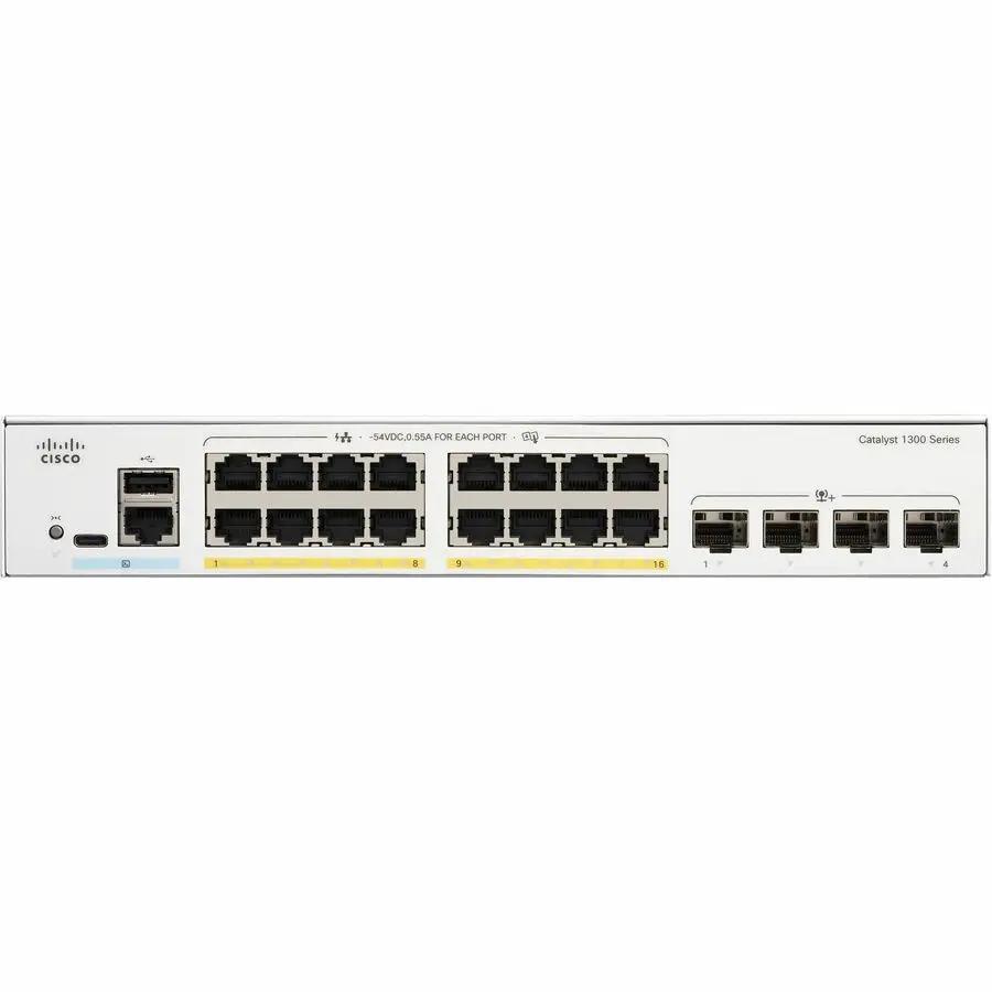 Cisco Catalyst 1300 16-port Gigabit PoE SFP+ switch, front panel with 16 RJ-45 ports