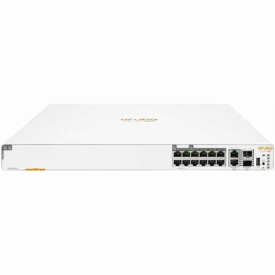 Aruba Instant On 1960 12-Port PoE SFP+ Managed Switch, white chassis