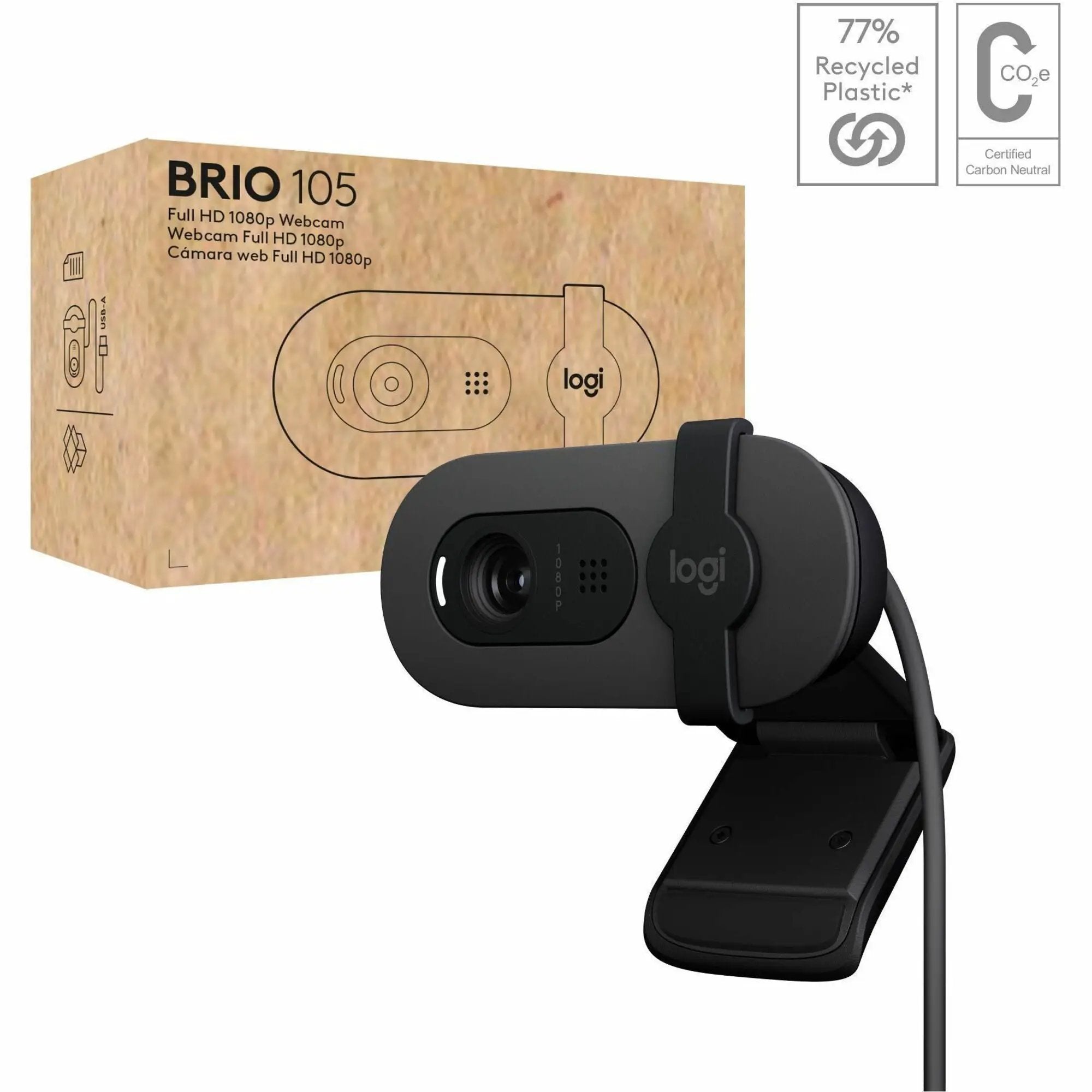 Brio 105 webcam black with Logi logo on the front