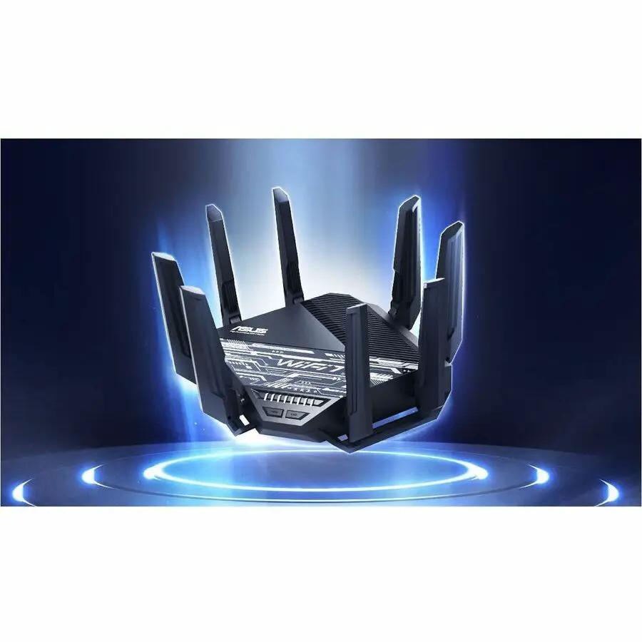 ASUS RTBE96U router, black with six external antennas, dual 10GbE, WiFi 7 AiMesh