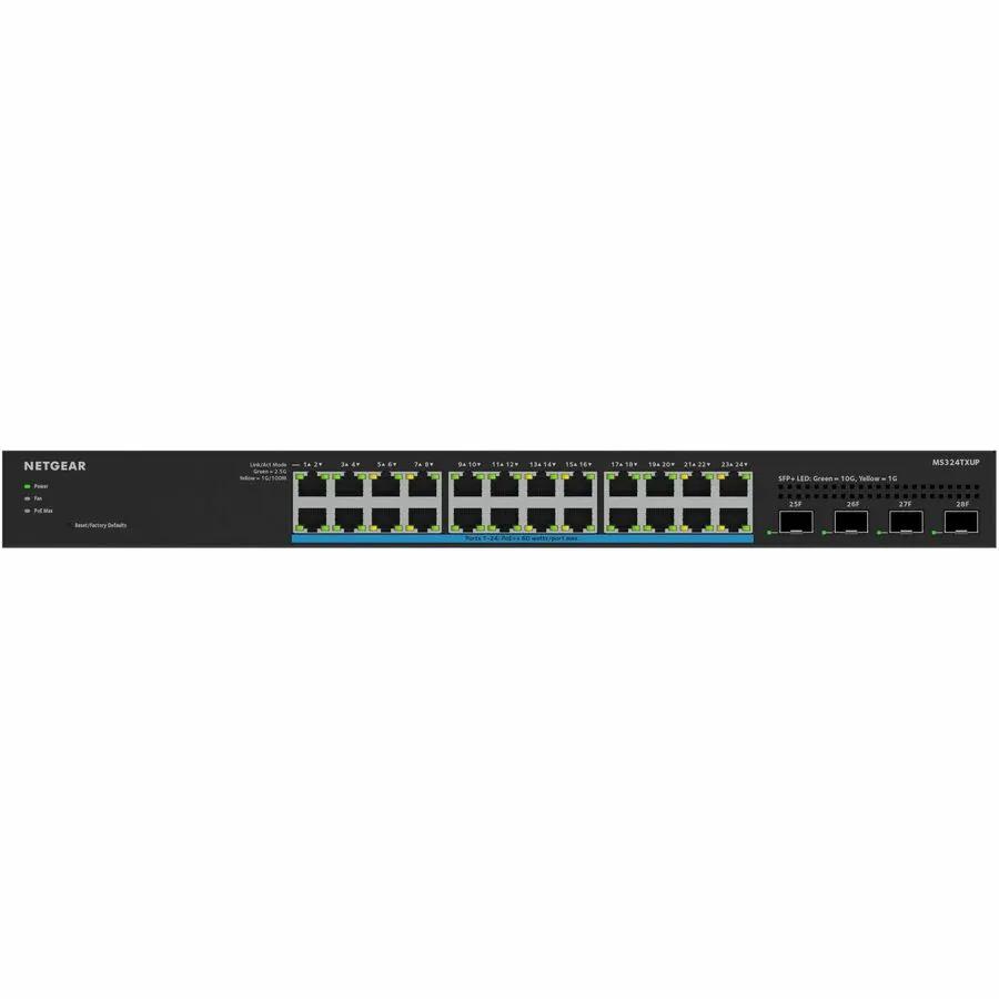 Netgear MG U60 24-Port PoE Switch, black front panel