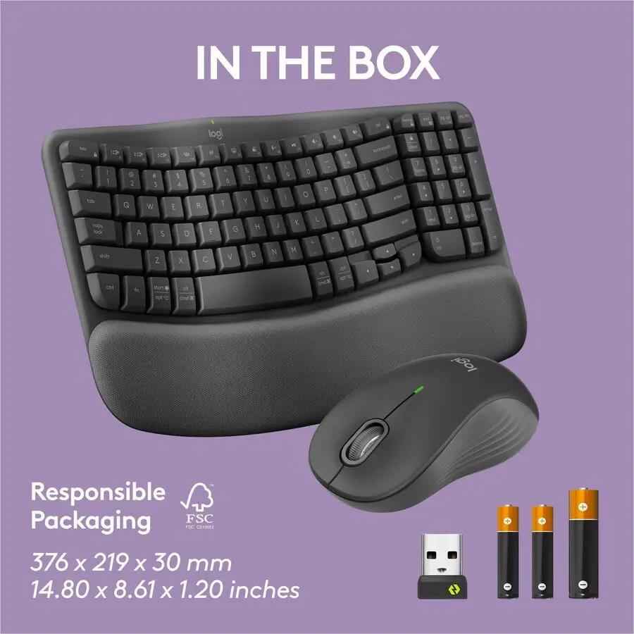 Logitech Wave Keys MK670 Combo, Wireless Ergonomic Keyboard with Signature M550 L Wireless Mouse, Graphite
