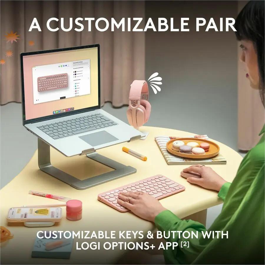 Logitech Pebble 2 Combo, Wireless Keyboard and Mouse, Quiet and Portable, Customizable, Logi Bolt, Tonal Rose