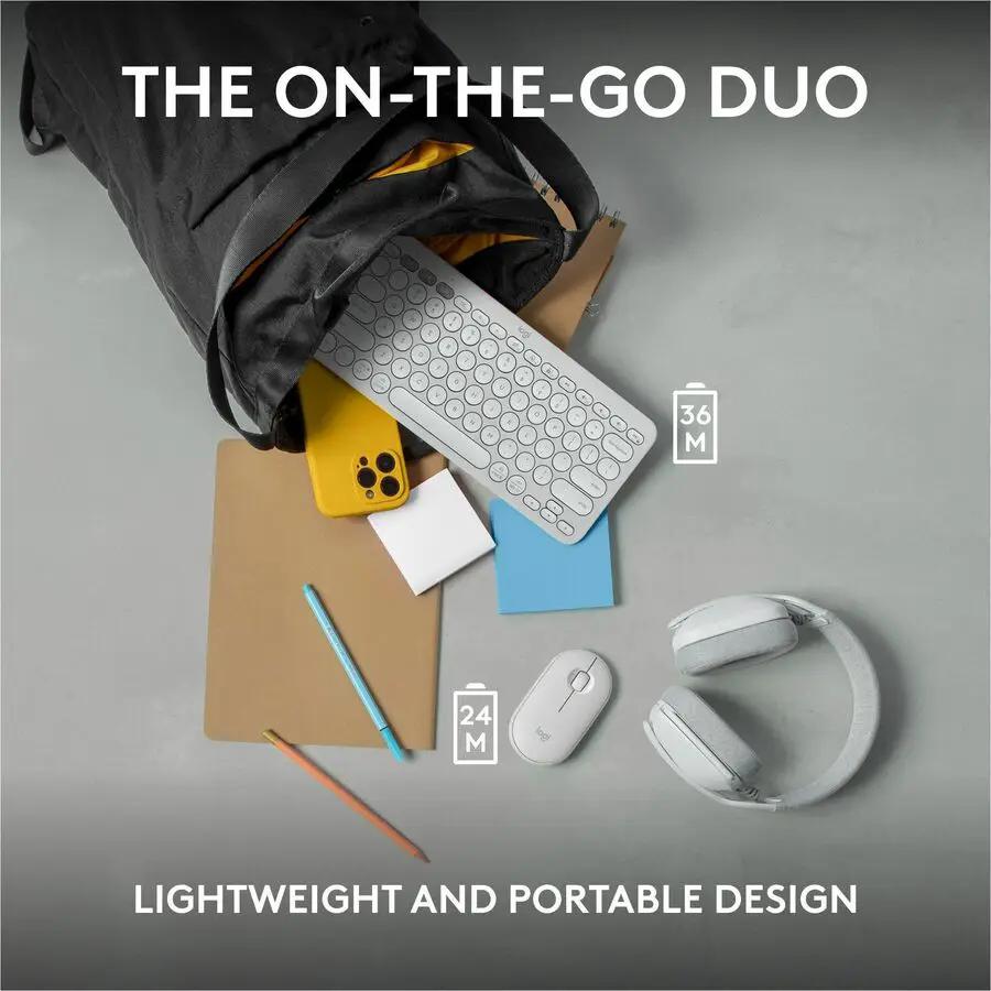 Logitech Pebble 2 Combo, Wireless Keyboard and Mouse, Quiet and Portable, Customizable, Logi Bolt, Bluetooth, Tonal White