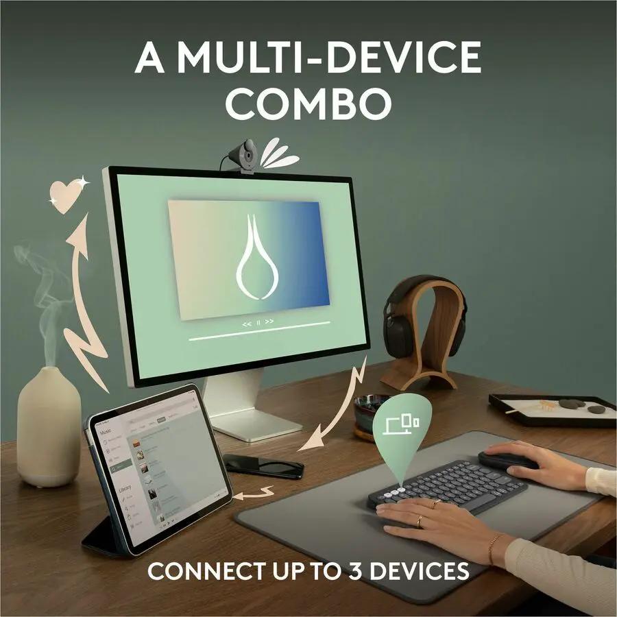 Logitech Pebble 2 Combo, Wireless Keyboard and Mouse, Quiet and Portable, Customizable, Logi Bolt, Bluetooth, Tonal White