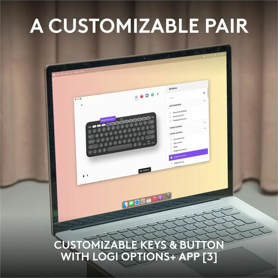 Logitech Pebble 2 Combo for Mac, Wireless Keyboard and Mouse, Slim, Quiet and Portable, Customizable, Tonal Graphite