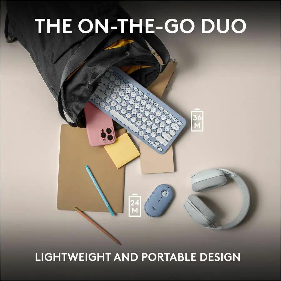 Logitech Pebble 2 Combo for Mac, Wireless Keyboard and Mouse, Slim, Quiet and Portable, Bluetooth, Tonal Blue