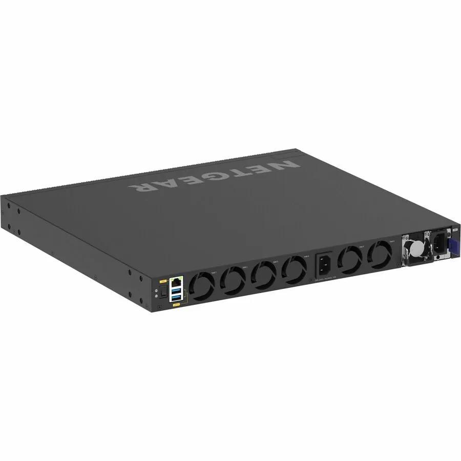 Netgear 36-port 10GbE PoE managed switch, 1U rackmount, gray metal chassis with NETGEAR logo