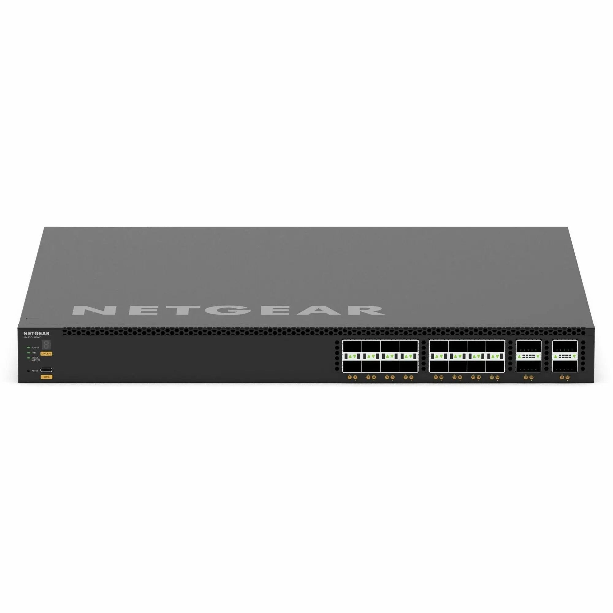 Netgear AVLine M4350 16-port managed switch, front view, black chassis