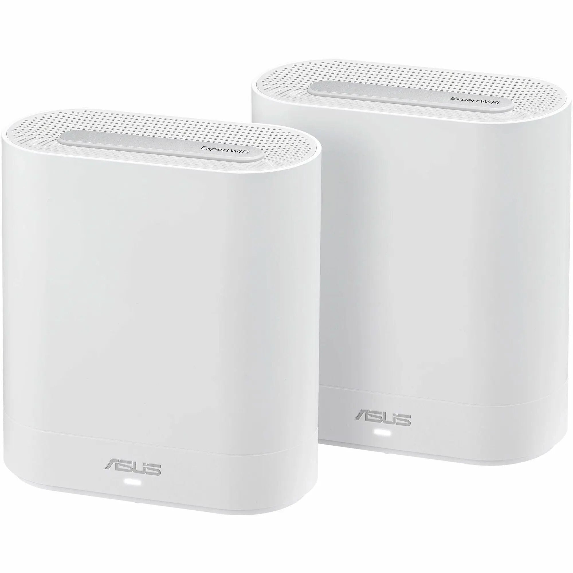 ASUS ExpertWiFi EBM68 AX7800 WiFi 6 router pair in white cylindrical housings