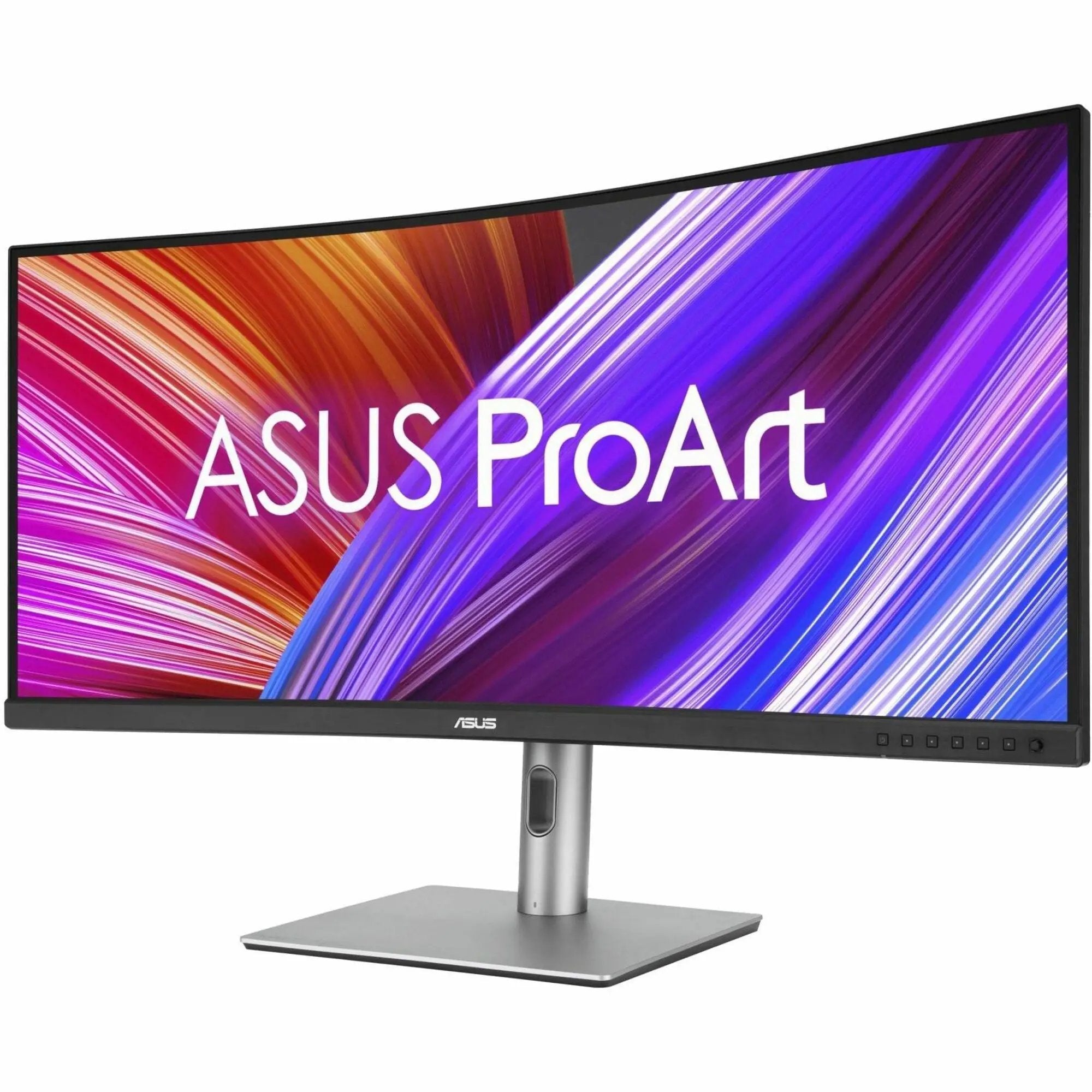 ASUS ProArt PA34VCNV 34-inch UW-QHD curved IPS monitor on silver stand