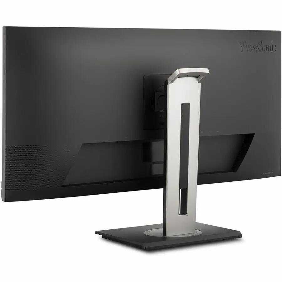 ViewSonic VG3456A 34-inch UW-QHD curved monitor on a silver stand, back view.