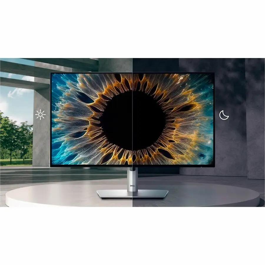Dell UltraSharp U2424HE 24-inch Full HD monitor, 16:9 aspect, black bezel on silver stand