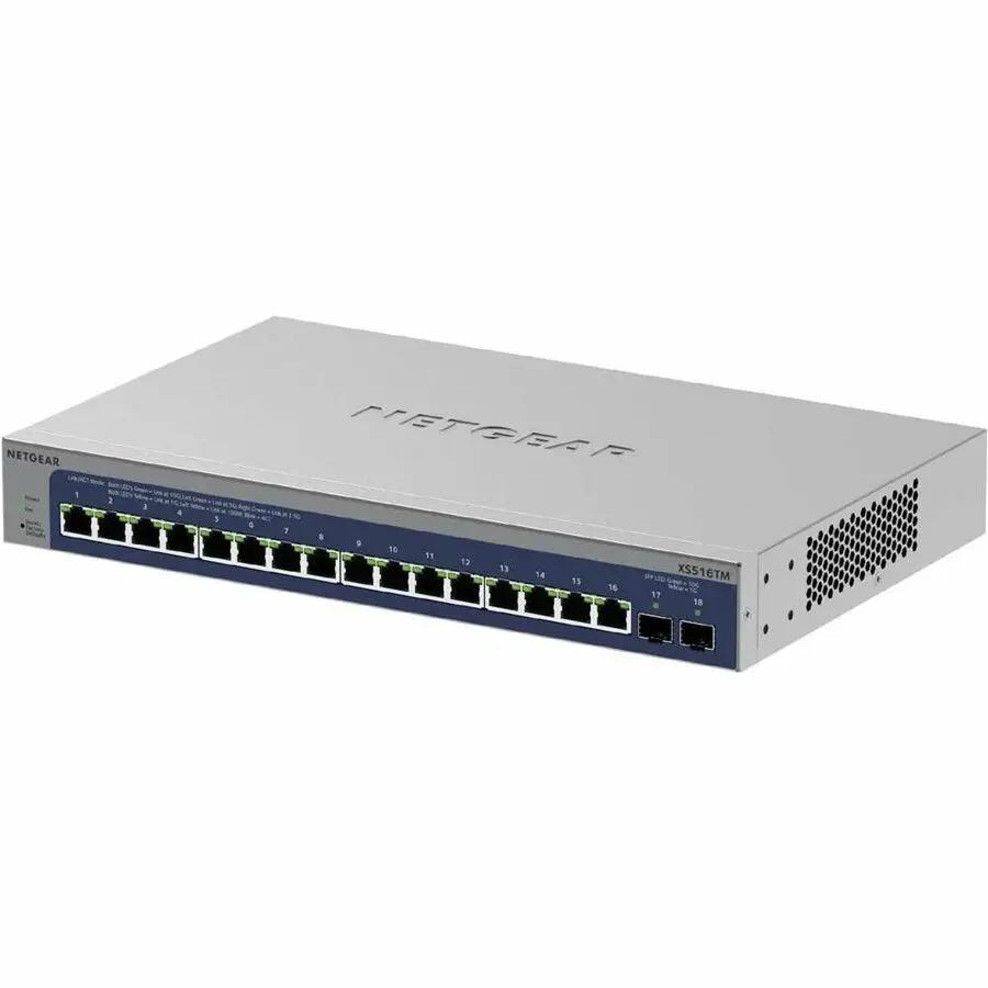 Netgear MG 16Port 10GbE Smart Managed Switch, gray metal chassis with blue front panel