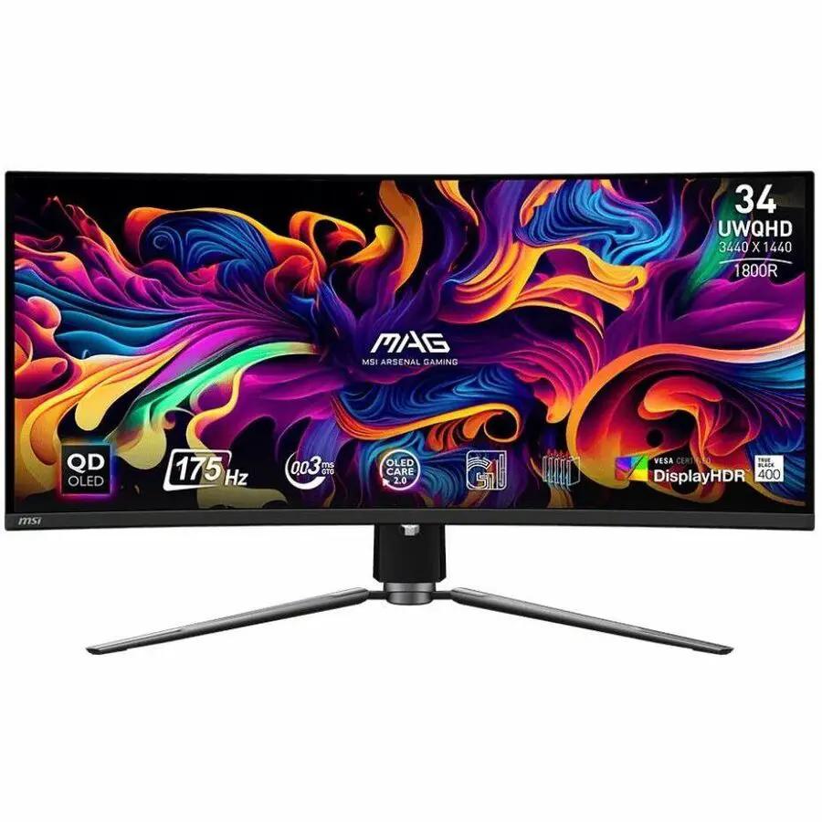 MSI MAG 341CQP 34-inch UW-QHD OLED curved gaming monitor with slim bezels and metal stand, black